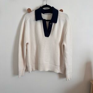 Abercrombie & Fitch Cream Sweater with Blue Collar